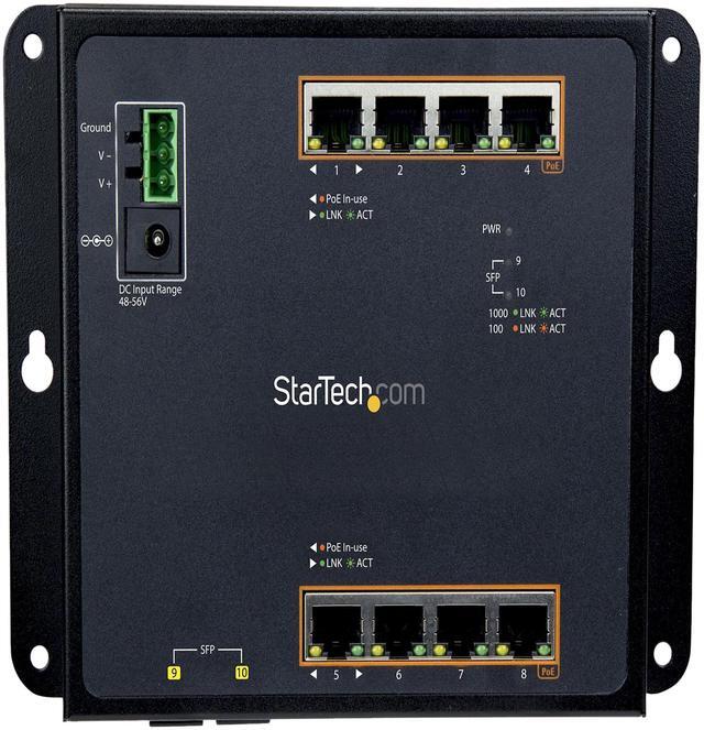 Alt view image 3 of 3 - StarTech IES101GP2SFW StarTech.com Gigabit Ethernet Switch - 8 Port PoE+ plus 2 SFP Ports - Industrial - Gigabit Switch - Managed Switch