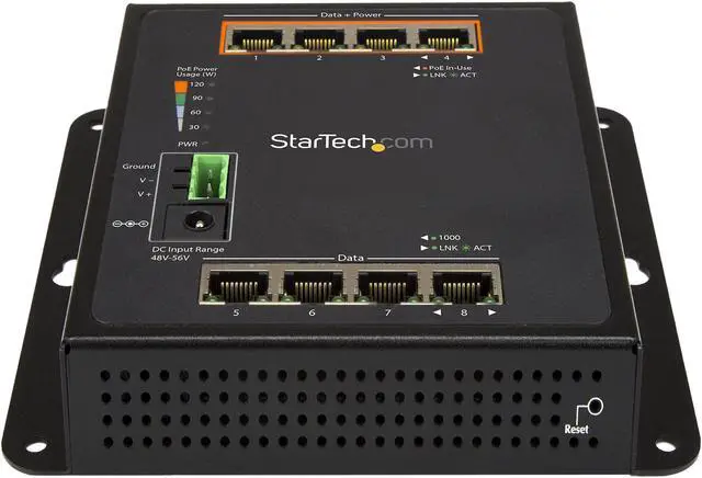 Alt view image 2 of 3 - StarTech.com Industrial 8 Port Gigabit PoE Switch - 4 x PoE+ 30W - Power Over Ethernet GbE Layer/L2 Managed Network Switch -40C to +75C