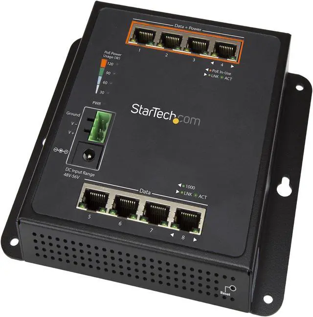 Main image of StarTech.com Industrial 8 Port Gigabit PoE Switch - 4 x PoE+ 30W - Power Over Ethernet GbE Layer/L2 Managed Network Switch -40C to +75C