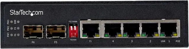 Alt view image 4 of 5 - StarTech.com IES1G52UPDIN Industrial 6 Port Gigabit Ethernet Switch 4 PoE RJ45 +2 SFP Slots 30W PoE+ 48VDC 10/100/1000 Power Over Ethernet LAN Switch -40°C to 75°C with DIN Connector/Mountable (IES1G52UPDIN)