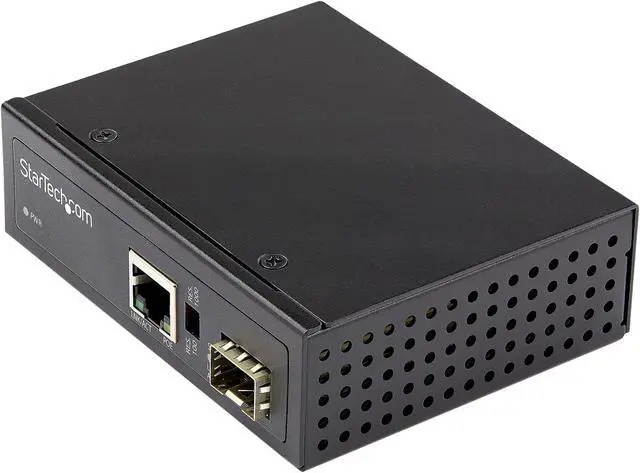 Main image of StarTech.com PoE+ Industrial Fiber to Ethernet Media Converter 60W - SFP to RJ45 - SM/MM Fiber to Gigabit Copper IP-30