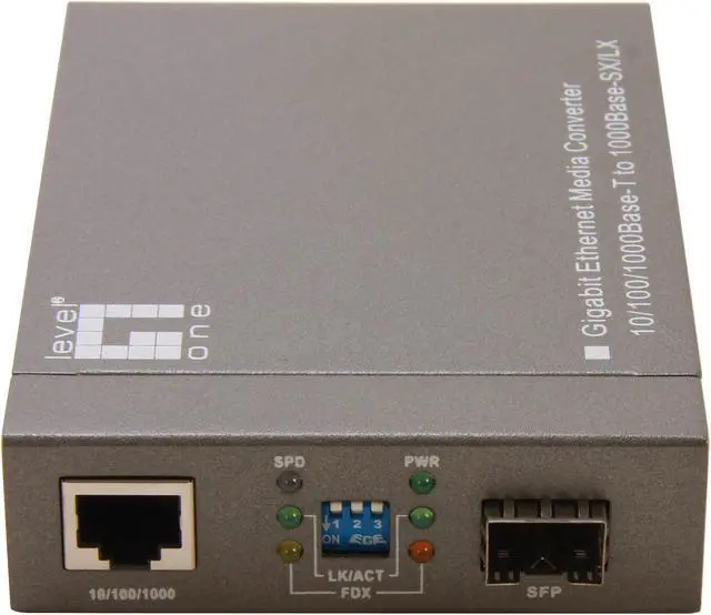 Alt view image 2 of 5 - LevelOne GVT-4000 10/100/1000BaseT to SFP Media Converter 10/100/1000Mbps Fiber mini-GBIC 3.3V RJ-45 Socket CAT-5 (10/100/1000Mbps) Twisted Pair cable Auto MDI/MDI-X and Auto-Negotiation Function Support DIP Switch: DIP Switch 1: Fiber Aut