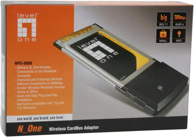 Alt view image 5 of 5 - LevelOne WPC-0600 Wireless CardBus Adapter IEEE 802.11b/g, IEEE 802.11n Draft 32-bit Cardbus Up to 300Mbps Wireless Data Rates
