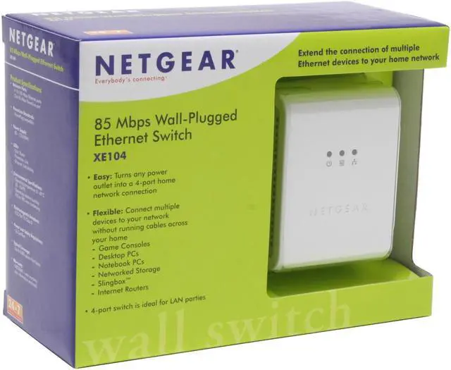 Alt view image 6 of 6 - NETGEAR XE104 85 Mbps Wall-Plugged Ethernet 4-port Switch Up to 85Mbps