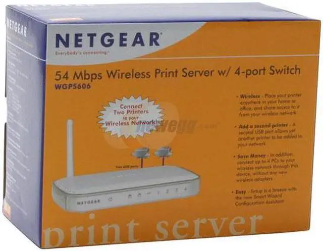 Alt view image 5 of 6 - NETGEAR WGPS606 54 Mbps Wireless Print Server 802.11b/g, 4 x RJ-45 USB 1.1