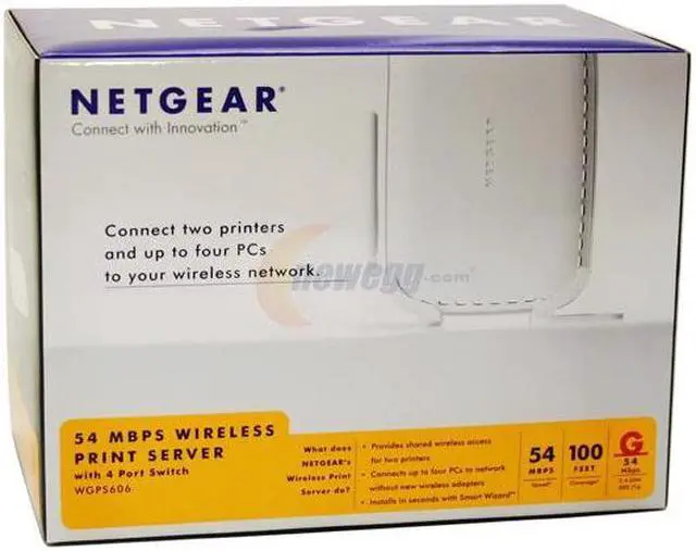 Alt view image 6 of 6 - NETGEAR WGPS606 54 Mbps Wireless Print Server 802.11b/g, 4 x RJ-45 USB 1.1