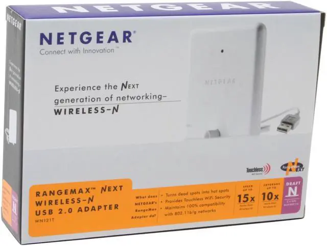 Alt view image 4 of 4 - NETGEAR WN121T RangeMax Next Wireless-N Adapter IEEE 802.11b/g, IEEE 802.11n Draft USB 2.0 Up to 300Mbps Wireless Data Rates