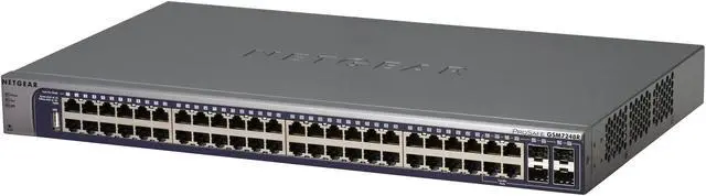 Main image of NETGEAR GSM7248R 10/100/1000Mbps Prosafe 48-Port Feature Rich Gigabit L2 Managed Switch with Jumbo Frames Support, Single IP management, ACL, static routes, external RPS 48 x RJ45, 4 x SFP, 1 x RS-232