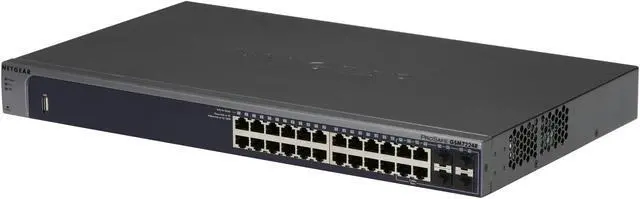 Main image of NETGEAR GSM7224R-100NAS 10/100/1000Mbps ProSafe 24-Port Feature Rich Gigabit L2 Managed Switch with Jumbo Frames Support, Single IP management, ACL, static routes, external RPS 24 x RJ-45, 4 x SFP, 1 X RS-232