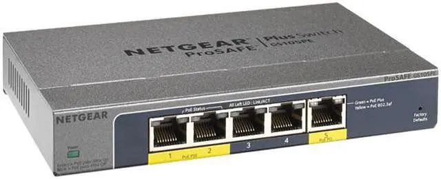 Alt view image 2 of 4 - NETGEAR 5-Port Gigabit Smart Managed Plus Switch, PD Powered, Pass-through, ProSAFE Lifetime Protection (GS105PE)