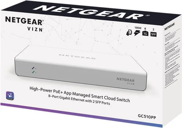 Alt view image 8 of 8 - NETGEAR 10-Port Gigabit Ethernet Smart PoE Switch with Insight Cloud Management (GC510PP) - with 8 x PoE+ @ 195W, 2 x 1G SFP, Desktop/Rackmount