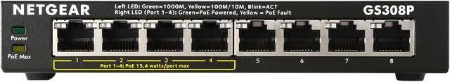 Alt view image 3 of 8 - NETGEAR 8-Port Gigabit Ethernet Unmanaged Switch, 4xPoE (GS308P)