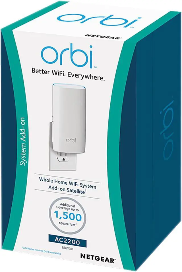 Alt view image 4 of 4 - NETGEAR Orbi Wall-Plug Whole Home Mesh WiFi Satellite Extender - works with your Orbi router to add 1,500 sq. feet of coverage at speeds up to 2.2 Gbps, AC2200 (RBW30)