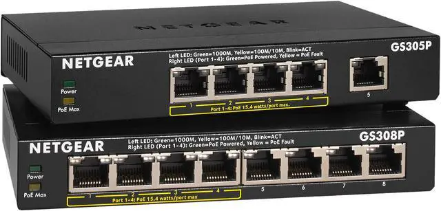 Alt view image 8 of 8 - NETGEAR 5-Port Gigabit Ethernet Unmanaged Switch, Desktop, 55.5W 4xPoE, Sturdy Metal, Fanless, Plug-and-Play (GS305P)