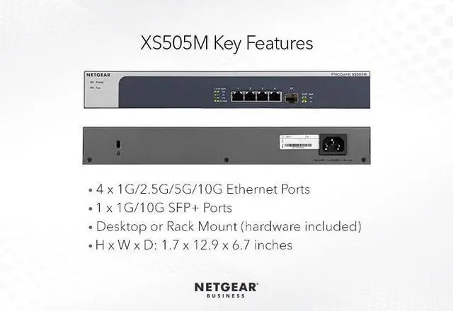 Alt view image 6 of 10 - Netgear XS505M 5-Port, 5-Speed 10-Gigabit/Multi-Gigabit Unmanaged Switch, XS505M-100NAS