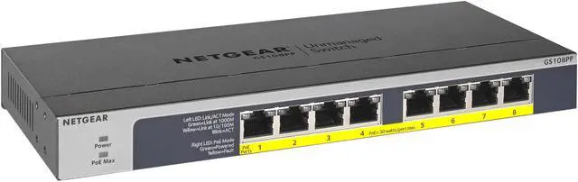 Alt view image 2 of 6 - NETGEAR 8-Port Gigabit Ethernet High-power PoE+ Unmanaged Switch with FlexPoE (123W) | GS108PP