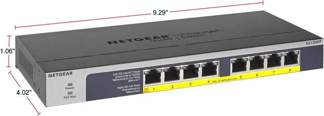 Alt view image 3 of 6 - NETGEAR 8-Port Gigabit Ethernet High-power PoE+ Unmanaged Switch with FlexPoE (123W) | GS108PP