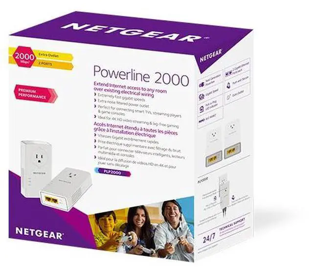 Alt view image 9 of 9 - Netgear Powerline 2000 Extender, 2000Mbps, Wall-plug , Extra Outlet, 2 Extenders, PLP2000-100PAS