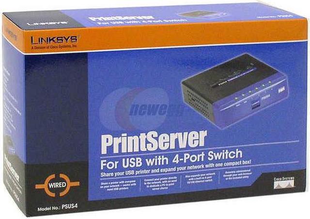Alt view image 5 of 5 - LINKSYS PSUS4 PrintServer for USB with 4 port Switch RJ45 USB 1.1