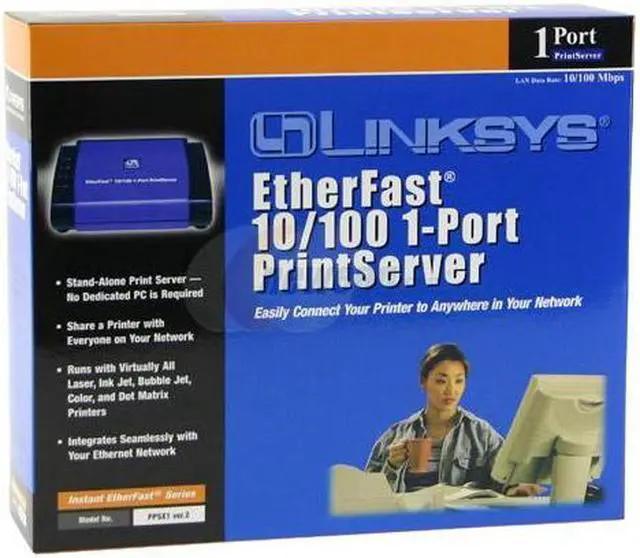 Alt view image 4 of 5 - LINKSYS PPSX1 EtherFast 10/100 Print Server RJ45 LPT