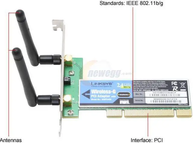 Alt view image 2 of 4 - Linksys WMP54GR Wireless-G Adapter with RangeBooster IEEE 802.11b/g PCI 2.3 Up to 54Mbps Wireless Data Rates