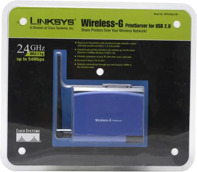Alt view image 4 of 4 - LINKSYS WPS54GU2-BP Wireless-G Print Server 802.11b / g, RJ45 LPT, USB 2.0
