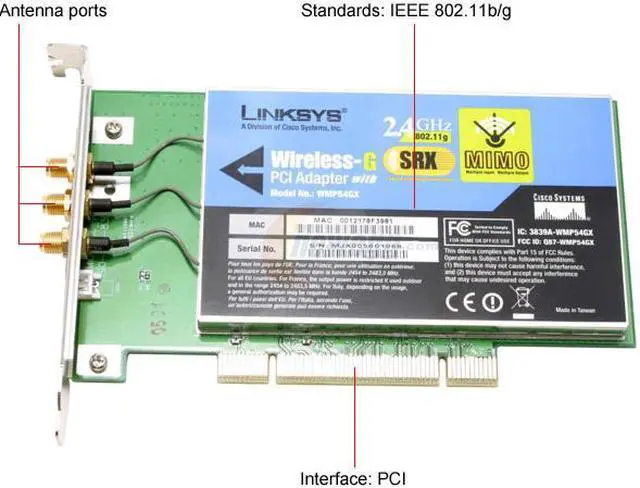 Alt view image 5 of 7 - Linksys WMP54GX Wireless-G Adapter with SRX IEEE 802.11b/g PCI Up to 108Mbps Wireless Data Rates