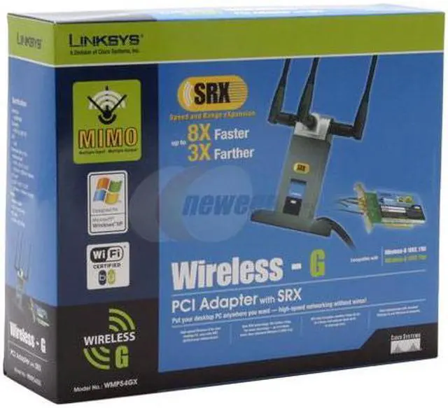 Alt view image 7 of 7 - Linksys WMP54GX Wireless-G Adapter with SRX IEEE 802.11b/g PCI Up to 108Mbps Wireless Data Rates