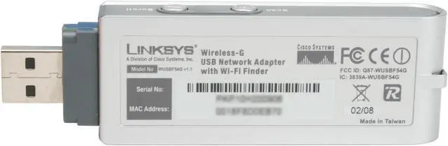 Alt view image 4 of 8 - Linksys WUSBF54G Wireless-G Network Adapter with Wi-Fi Finder IEEE 802.11b/g USB 2.0 Up to 54Mbps Wireless Data Rates