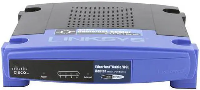 Alt view image 8 of 9 - LINKSYS BEFSR41-RM EtherFast Cable/DSL Router w/ 4-Port Switch 1 x 10/100 RJ-45 Port for Broadband Modem WAN Ports 4 x 10/100 RJ-45 Switched Ports LAN Ports