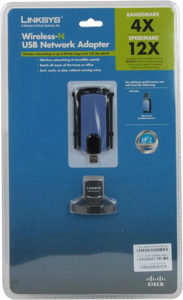 Alt view image 3 of 3 - Linksys WUSB300N-BP Wireless-N Network Adapter IEEE 802.11b/g, IEEE 802.11n Draft USB 2.0