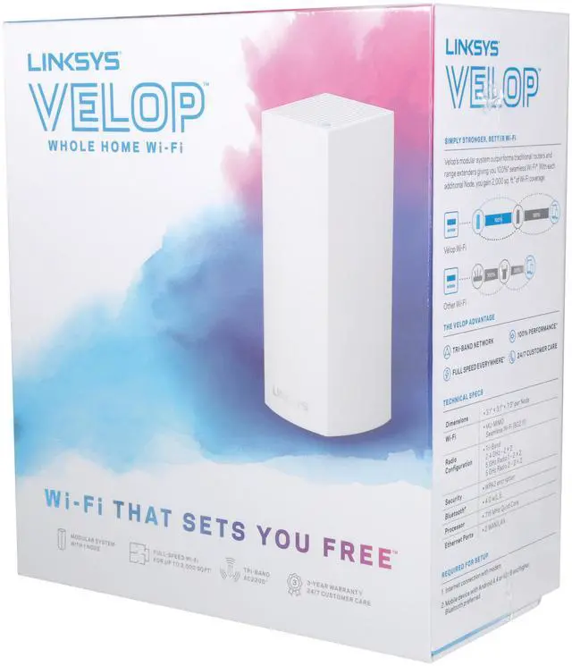 Alt view image 5 of 5 - Linksys Velop Tri-band Whole Home Wi-Fi Mesh Node, 1-Pack Starter / Add-On Unit (Coverage Up to 2000 sq. ft.), Works with Amazon Alexa