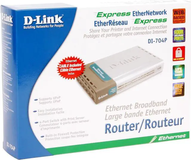 Alt view image 6 of 6 - D-Link DI-704P Broadband Router Plus Print Server 1 x 10Mbps WAN Ports 4 x 10/100Mbps LAN Ports