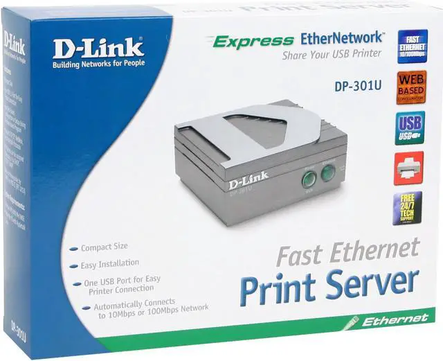Alt view image 4 of 4 - D-Link DP-301U 10/100 Ethernet USB Print Server RJ45 USB 2.0