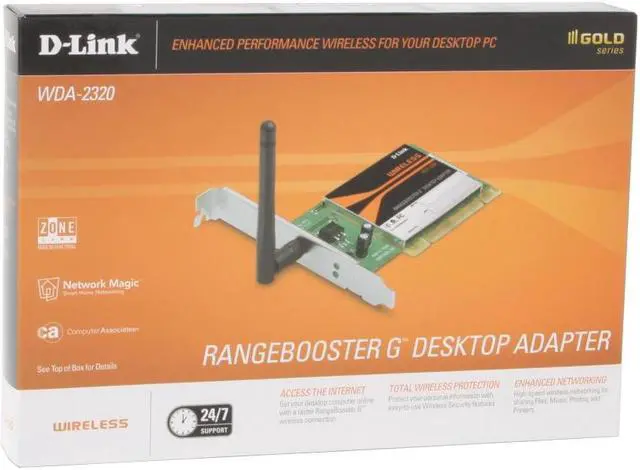 Alt view image 7 of 7 - D-Link WDA-2320 Rangebooster G Desktop Adapter IEEE 802.11b/g PCI Up to 108Mbps Wireless Data Rates
