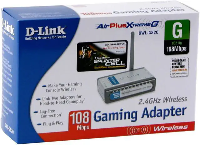 Alt view image 5 of 5 - D-Link DWL-G820 2.4GHz Wireless gaming adapter IEEE 802.11g, IEEE 802.11b, IEEE 802.3, IEEE 802.3u, IEEE 802.3x Ethernet Port Up to 108Mbps Wireless Data Rates