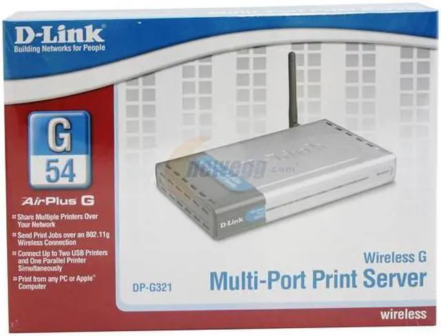 Alt view image 4 of 4 - D-Link DP-G321 High Speed 2.4GHz Wireless Multi-Port Print Server 802.11b / g, RJ45 2 USB 2.0 Ports 1 Parallel DB-36 Male Centronics Port