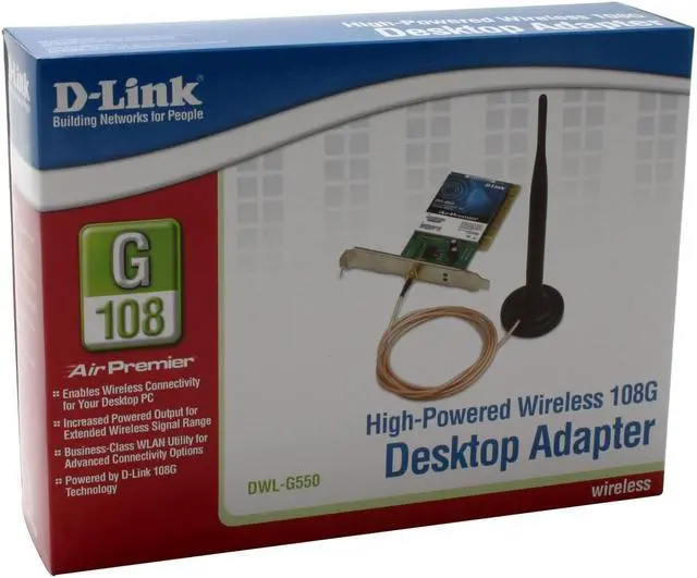 Alt view image 7 of 7 - D-Link DWL-G550 High-Powered Wireless Desktop Adapter IEEE 802.11b/g PCI Up to 108Mbps Wireless Data Rates