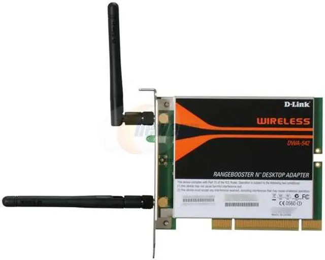 Alt view image 2 of 3 - D-Link DWA-542 RangeBooster N Desktop Adapter IEEE 802.11b/g, IEEE 802.11n Draft 2.0 32-bit PCI