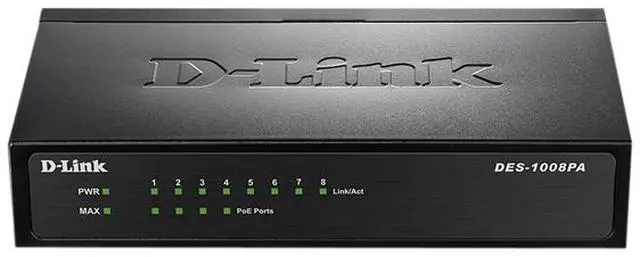 Alt view image 2 of 8 - D-Link 8-Port Fast Ethernet PoE Unmanaged/ Plug and Play Switch | 4 PoE Ports, 58W PoE Budget | Metal Compact Desktop Switch - (DES-1008PA)