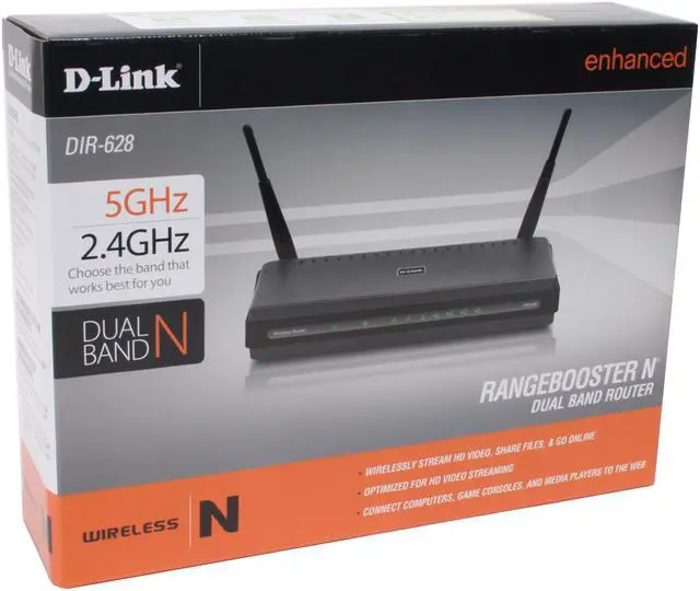 Alt view image 10 of 10 - D-Link DIR-628 Wireless N Router 802.11n/g/a, 802.3/3u 2.4/5GHz Selectable Dual-Band RangeBooster up to 300Mbps