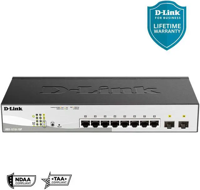 Alt view image 9 of 13 - D-Link 10-Port Gigabit Smart Managed PoE+ Switch | 8 PoE+ Ports (65W) + 2 Optical SFP Ports | L3 Lite | NDAA/TAA Compliant (DGS-1210-10P)