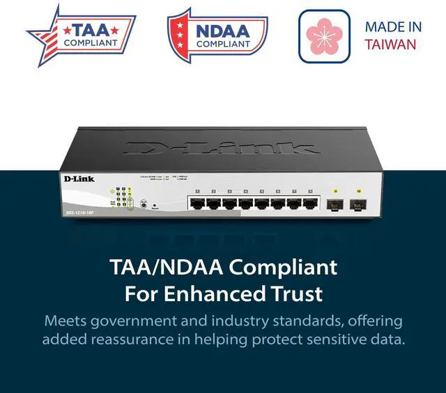 Alt view image 11 of 13 - D-Link 10-Port Gigabit Smart Managed PoE+ Switch | 8 PoE+ Ports (65W) + 2 Optical SFP Ports | L3 Lite | NDAA/TAA Compliant (DGS-1210-10P)