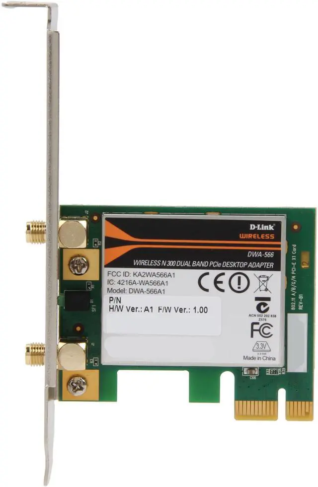 Alt view image 3 of 5 - D-Link Wireless N300 Dual Band PCI Express Desktop Adapter (DWA-566)