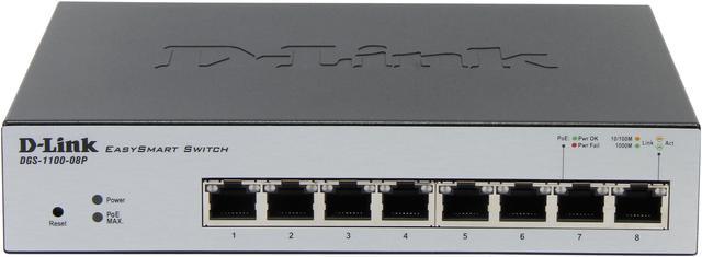 D-Link 8-Port EasySmart Gigabit PoE Ethernet Switch - Lifetime Warranty  (DGS-1100-08P)