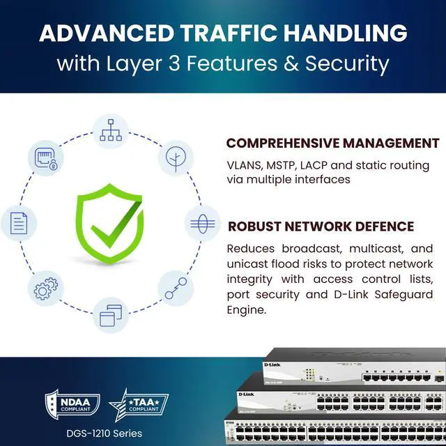 Alt view image 13 of 12 - D-Link 10-Port Gigabit Smart Managed Switch | 8 GbE + 2 Optical SFP Ports | L3 Lite | Surveillance Mode | NDAA/TAA Compliant (DGS-1210-10)