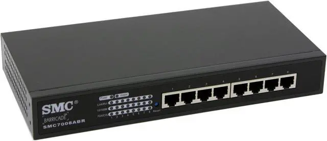 Main image of SMC LG-ERICSSON SMC7008ABR Cable/DSL Broadband Router 1 x 10/100 Mbps WAN port 1 RS-232 DB-9 connector for ISDN or external dial-up modem WAN Ports 8 x 10/100Mbps LAN Ports