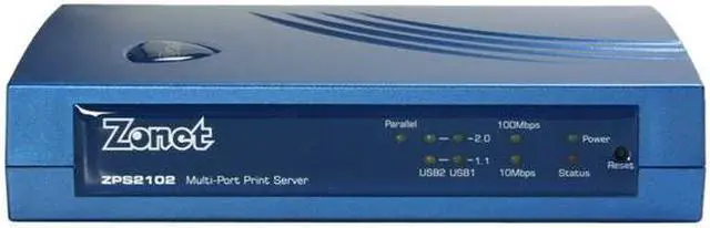 Alt view image 3 of 8 - Zonet ZPS2102 2 x USB 2.0 and 1 Parallel Print Server RJ45