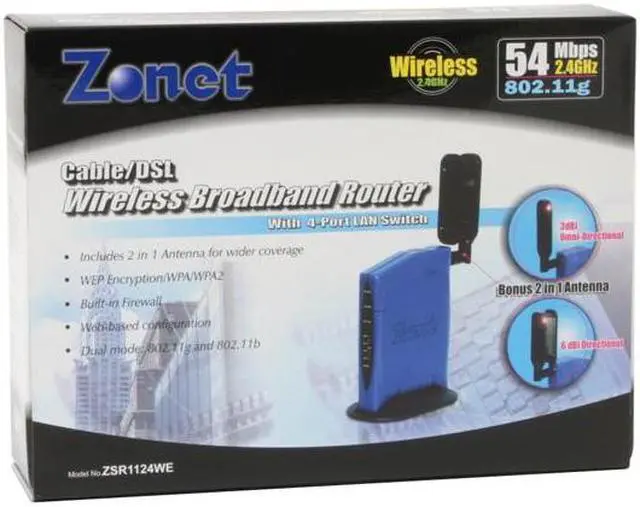 Alt view image 7 of 7 - Zonet ZSR1124WE Wireless Router IEEE 802.3/3u, IEEE 802.11b/g