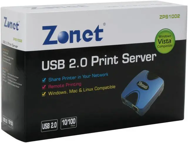 Alt view image 6 of 6 - Zonet ZPS1002 Print Server RJ45 USB 2.0